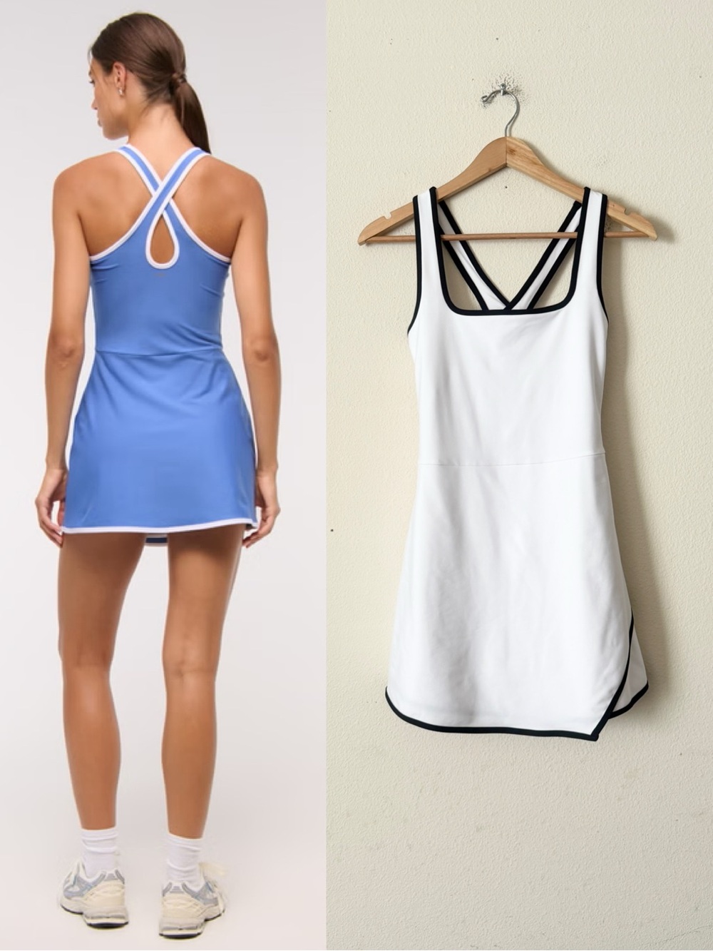 Abercrombie & Fitch YPB MEDIUM SculptLux white black contrast piping mini dress